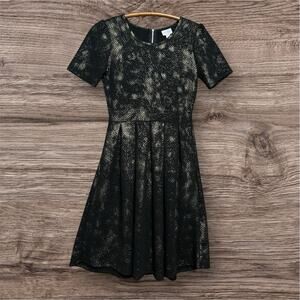 LuLaRoe Amelia Dress Black +Gold Metallic Accents, Size Small